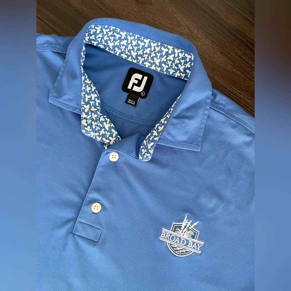 FootJoy Men’s Polo Logo Broadbay Country Club Large Blue Golf Shirt FJ EUC